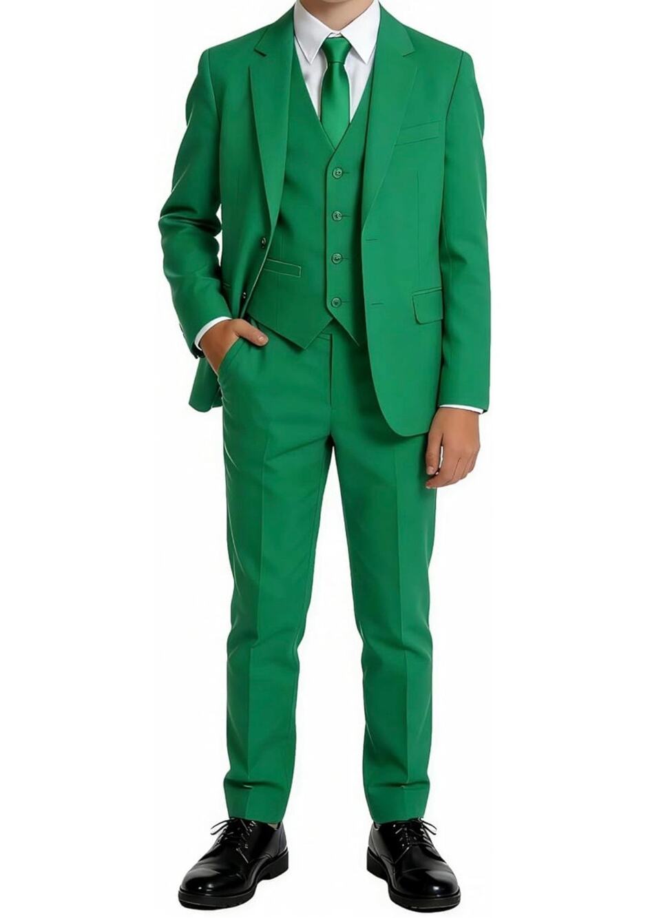 YuanLu Boys Green 3 Piece Formal Suit Set Blazer, Vest & Pants Size 7